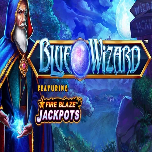Blue Wizard Fire Blaze Jackpots logo – Slots by Rarestone Gaming at Rollflame Casino
