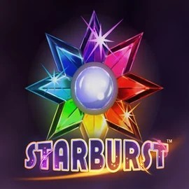 Official Slots logo: Starburst by NetEnt at Rollflame Casino